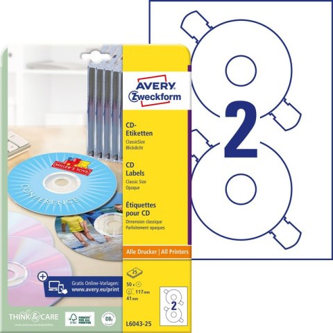 ETYKIETY A4 AVERY CD/DVD BIAŁE MATOWE (25) Avery Zweckform ETYKIETY A4 AVERY CD/DVD BIAŁE MATOWE (25) Avery Zweckform