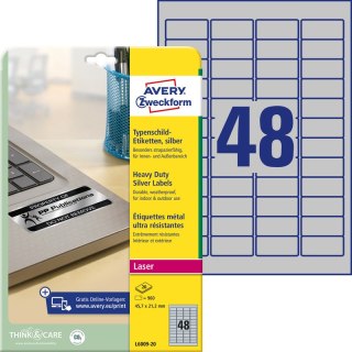 ETYKIETY A4 AVERY HEAVY DUTY 45,7*21,2mm SREBRNE (20) Avery Zweckform