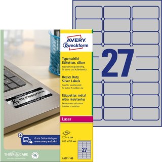 ETYKIETY A4 AVERY HEAVY DUTY 63,5*29,6mm SREBRNE (100) Avery Zweckform
