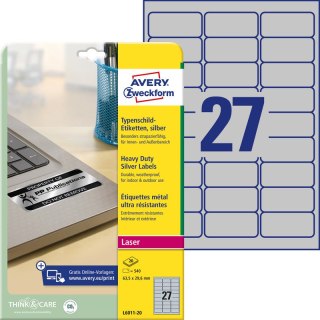 ETYKIETY A4 AVERY HEAVY DUTY 63,5*29,6mm SREBRNE (20) Avery Zweckform
