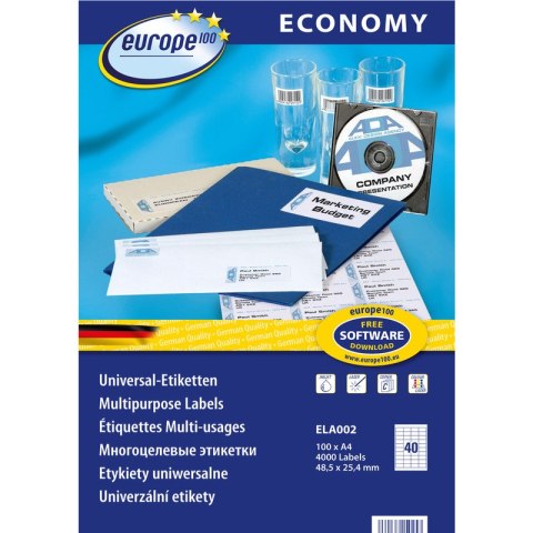 Etykiety Europe100 A4 48.5x25.4mm białe (100) EUROPE100 Etykiety Europe100 A4 48.5x25.4mm białe (100) EUROPE100