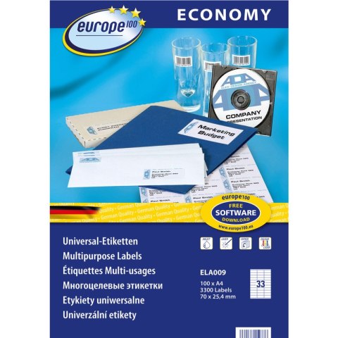 Etykiety Europe100 A4 70x25.4mm białe (100) EUROPE100 Etykiety Europe100 A4 70x25.4mm białe (100) EUROPE100