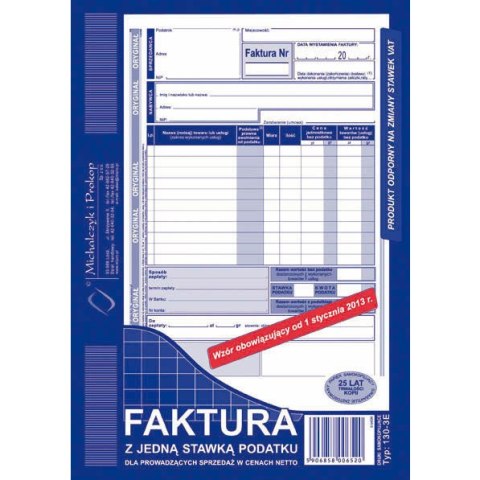 FAKTURA (1 STAWKA VAT) A5 (O+1K) Michalczyk i Prokop FAKTURA (1 STAWKA VAT) A5 (O+1K) Michalczyk i Prokop