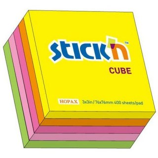 KARTECZKI STICK'N 76*76mm 5 KOLORÓW NEON (400) STICK'N
