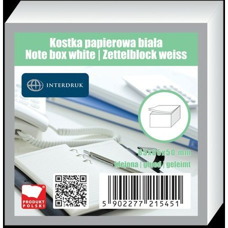 KOSTKA PAPIEROWA 85x85x50mm KLEJONA BIAŁA Interdruk KOSTKA PAPIEROWA 85x85x50mm KLEJONA BIAŁA Interdruk