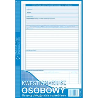 KWESTIONARIUSZ OSOBOWY DLA OSOBY UBIEGAJĄCEJ SIĘ O ZATRUDNIENIE A4 (OFFSET) Michalczyk i Prokop