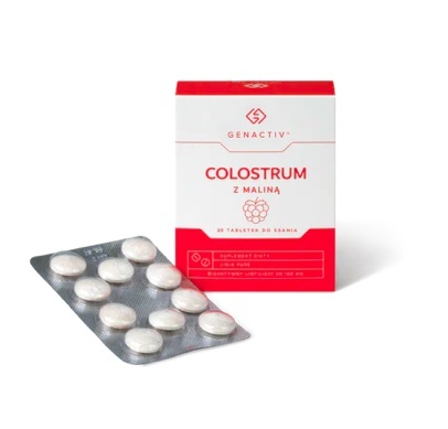 Genactiv Colostrum z maliną 20 tabletek do ssania Genactiv Colostrum z maliną 20 tabletek do ssania