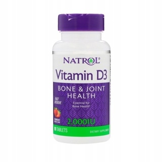 Natrol Witamina D3 2000 IU 90 tabletek do ssania o smaku truskawkowym