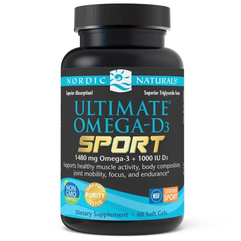 Nordic Naturals Ultimate Omega Sport z witaminą D3 1480mg 60 kapsułek miękkich o smaku cytrynowym Nordic Naturals Ultimate Omega Sport z witaminą D3 1480mg 60 kapsułek miękkich o smaku cytrynowym