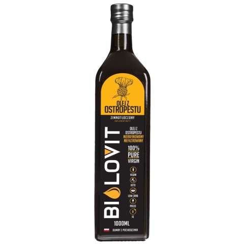 Bilovit Olej z Ostropestu 1000ml ekologiczny, tłoczony na zimno Bilovit Olej z Ostropestu 1000ml ekologiczny, tłoczony na zimno
