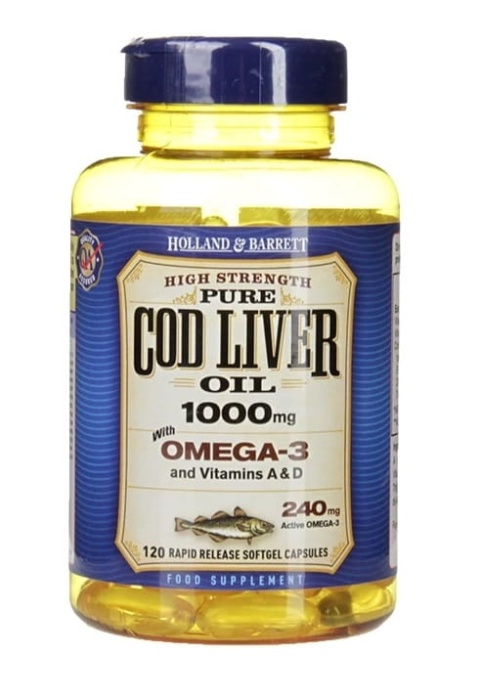 Holland & Barrett Cod Liver Oil 1000mg 120 kapsułek miękkich olej z wątroby dorsza Holland & Barrett Cod Liver Oil 1000mg 120 kapsułek miękkich olej z wątroby dorsza