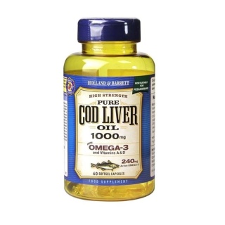 Holland & Barrett Cod Liver Oil 1000mg 60 kapsułek miękkich olej z wątroby dorsza