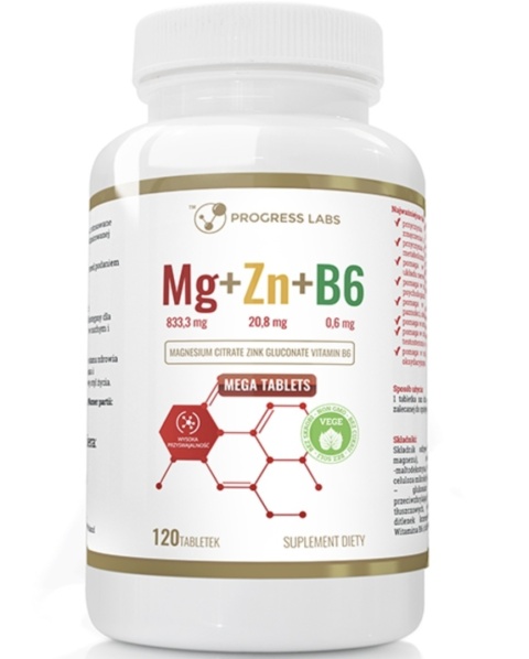 Progress Labs Mg+Zn+Vit B6 120 tabletek Progress Labs Mg+Zn+Vit B6 120 tabletek