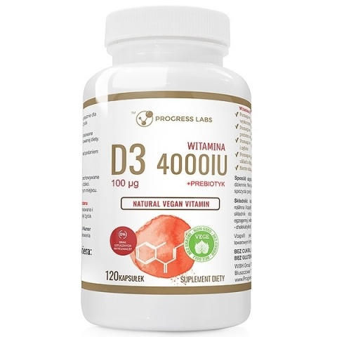 Progress Labs Witamina D3 4000IU ŻSPM + Probiotyk 120 kapsułek Progress Labs Witamina D3 4000IU ŻSPM + Probiotyk 120 kapsułek