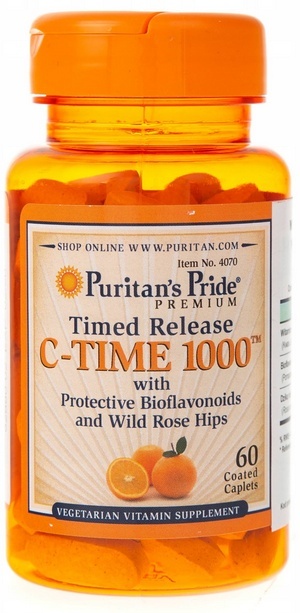 Puritan's Pride C-1000 mg witamina C z biofalwonoidami i dziką różą 60 tabletek powlekanych