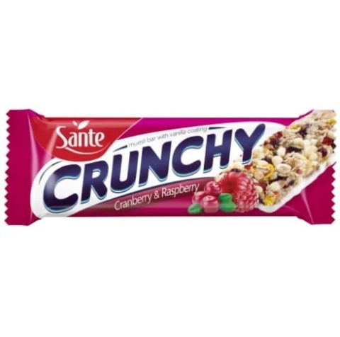 Sante Baton Crunchy Żurawina - Malina w polewie waniliowej 40g Sante Baton Crunchy Żurawina - Malina w polewie waniliowej 40g
