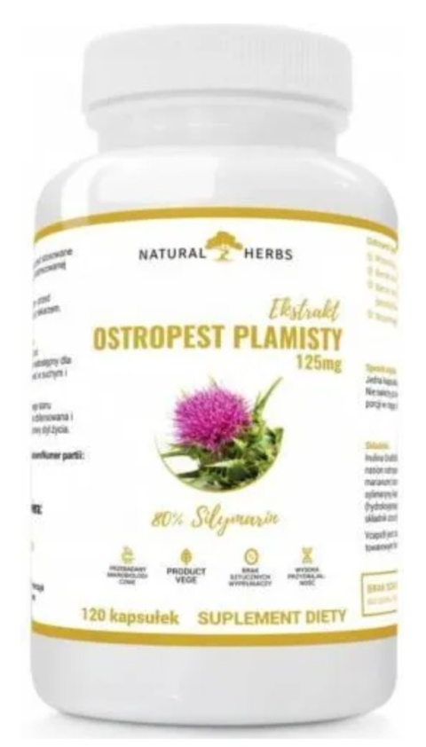 Altopharma Natural Herbs Ostropest Plamisty Extrakt 125mg Sylimaryna Vege 120 kapsułek Altopharma Natural Herbs Ostropest Plamisty Extrakt 125mg Sylimaryna Vege 120 kapsułek