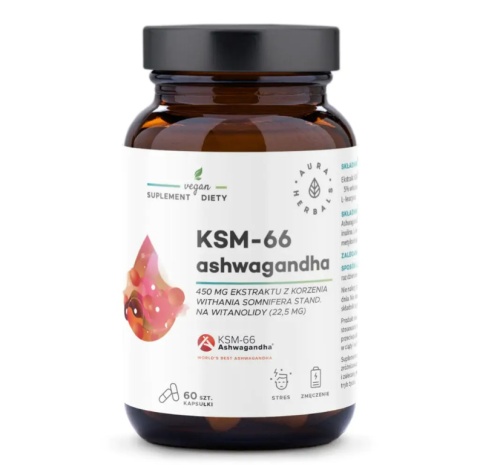 Aura Herbals Ashwagandha KSM-66 450 mg 60 kapsułek Aura Herbals Ashwagandha KSM-66 450 mg 60 kapsułek