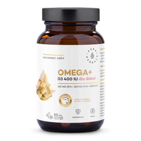 Aura Herbals Omega+ Witamina D3 400 IU dla dzieci 60 kapsułek twist-off Aura Herbals Omega+ Witamina D3 400 IU dla dzieci 60 kapsułek twist-off