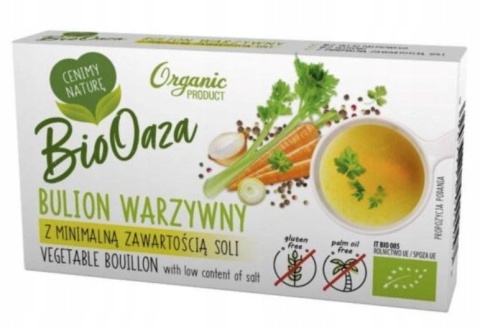 Biooaza Bulion Kostki Warzywne Niska Zawartość Soli Bezglutenowe BIO 60 g Biooaza Bulion Kostki Warzywne Niska Zawartość Soli Bezglutenowe BIO 60 g