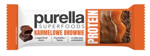 Purella Superfoods Protein bar baton proteinowy karmelowe brownie 45g Purella Superfoods Protein bar baton proteinowy karmelowe brownie 45g