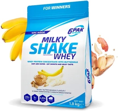 6PAK Milky Shake Whey 700g białko WPC o smaku bananowym z masłem orzechowym 6PAK Milky Shake Whey 700g białko WPC o smaku bananowym z masłem orzechowym