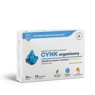 Aura Herbals Cynk organiczny 15 mg + witamina C 36 pastylek do ssania