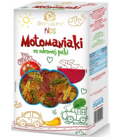 Bartolini Makaron Semolinowy Z Warzywami Dla Dzieci Motomaniaki 250 g Bartolini Makaron Semolinowy Z Warzywami Dla Dzieci Motomaniaki 250 g
