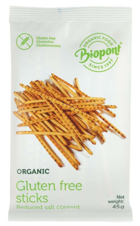 Biopont Paluszki Lekko Solone Bezglutenowe BIO 45 g Biopont Paluszki Lekko Solone Bezglutenowe BIO 45 g