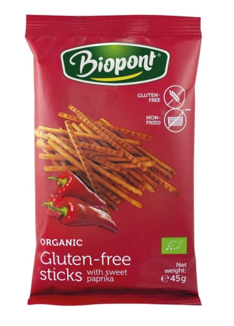 Biopont Paluszki Paprykowe Bezglutenowe BIO 45 g Biopont Paluszki Paprykowe Bezglutenowe BIO 45 g
