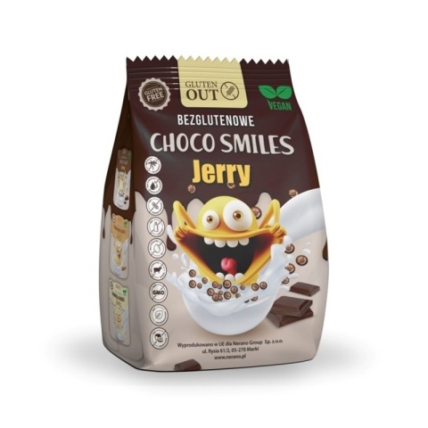 Jerry Gluten Out Chrupki Zbożowe Kakaowe Smiles Bezglutenowe 375 g Jerry Gluten Out Chrupki Zbożowe Kakaowe Smiles Bezglutenowe 375 g