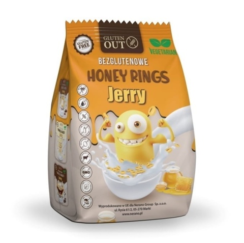 Jerry Gluten Out Kółka Zbożowe Miodowe Bezglutenowe 375 g Jerry Gluten Out Kółka Zbożowe Miodowe Bezglutenowe 375 g