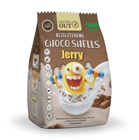 Jerry Gluten Out Muszelki Zbożowe Kakaowe Bezglutenowe 375 g Jerry Gluten Out Muszelki Zbożowe Kakaowe Bezglutenowe 375 g
