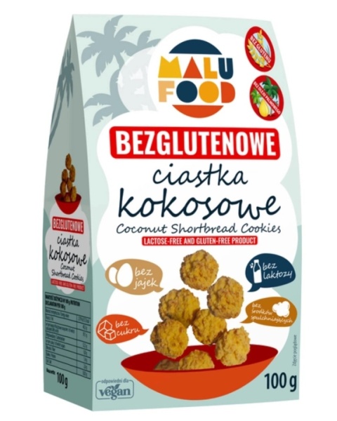 Malu Food Ciastka Kokosowe Bez Cukru Bezglutenowe 100 g Malu Food Ciastka Kokosowe Bez Cukru Bezglutenowe 100 g