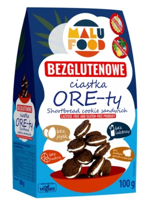 Malu Food Ciastka Ore-Ty Bez Cukru Bezglutenowe 100 g Malu Food Ciastka Ore-Ty Bez Cukru Bezglutenowe 100 g