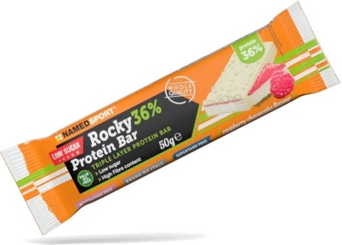 Namedsport Rocky 36 % Protein Bar Baton wysokobiałkowy o smaku sernika malinowego 50 g Namedsport Rocky 36 % Protein Bar Baton wysokobiałkowy o smaku sernika malinowego 50 g