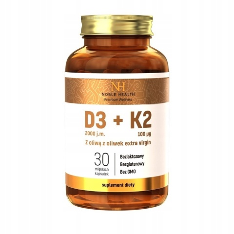 Noble Health D3+K2 w oliwie z oliwek 30 kapsułek Noble Health D3+K2 w oliwie z oliwek 30 kapsułek