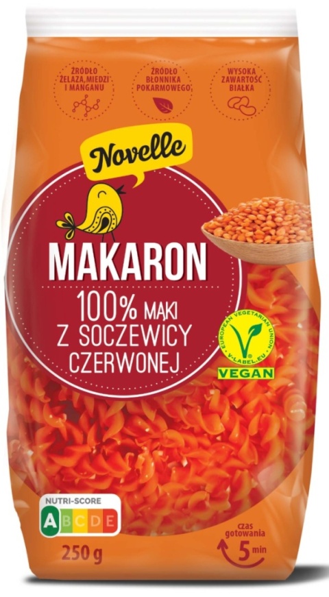 Novelle Makaron Proteinowy Z Soczewicy Czerwonej Świderki 250 g Novelle Makaron Proteinowy Z Soczewicy Czerwonej Świderki 250 g
