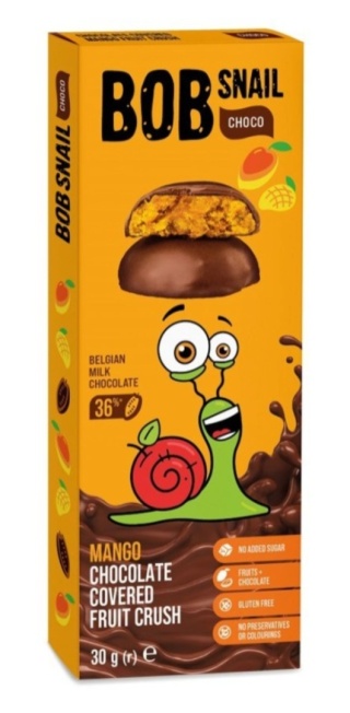 BOB SNAIL Przekąska jabłko mango w mlecznej belgijskiej czekoladzie 30 g