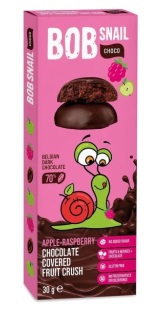 BOB SNAIL Przekąska jabłkowo - malinowa w ciemnej belgijskiej czekoladzie 30 g