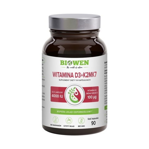 Biowen Witamina D3 4000 IU + K2MK7 90 kapsułek Biowen Witamina D3 4000 IU + K2MK7 90 kapsułek