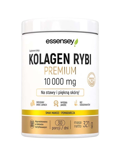 Essensey Kolagen Rybi Premium 10000 mg proszek 321 g smak mango-pomarańcza Essensey Kolagen Rybi Premium 10000 mg proszek 321 g smak mango-pomarańcza