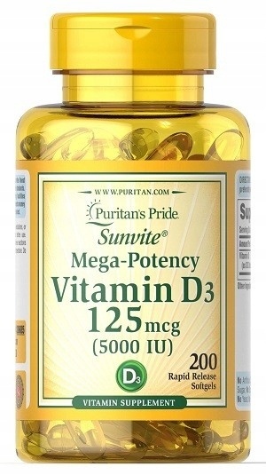 Puritan's Pride Mega-Potency Witamina D3 125µg 5000IU 200 kapsułek Puritan's Pride Mega-Potency Witamina D3 125µg 5000IU 200 kapsułek