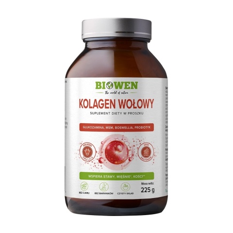 Biowen Kolagen wołowy typu I II III proszek 225 g Biowen Kolagen wołowy typu I II III proszek 225 g