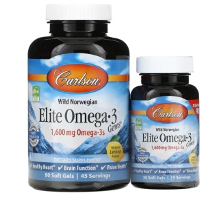 Carlson Labs Elite Omega 3 1600mg 90 + 30 kapsułek o smaku cytrynowym