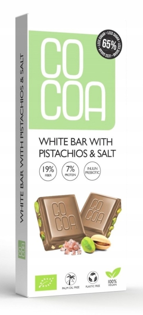 Cocoa Tabliczka Z Pistacjami I Solą 60 % Mniej Cukru BIO 40 g Cocoa Tabliczka Z Pistacjami I Solą 60 % Mniej Cukru BIO 40 g