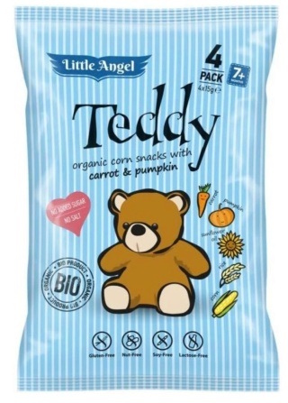 LITTLE ANGEL Chrupki kukurydziane TEDDY marchew dynia od 7 mies. BIO 4x15 g
