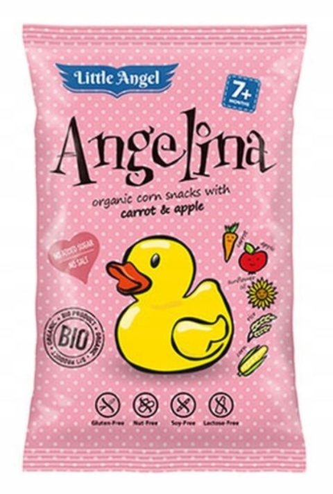 LITTLE ANGEL Chrupki kukurydziane mini ANGELINA marchew jabłko od 7 mc. 30g LITTLE ANGEL Chrupki kukurydziane mini ANGELINA marchew jabłko od 7 mc. 30g