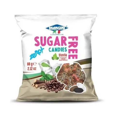 MANGINI Cukierki o smaku kawowym ze stewią bez cukru 60 g MANGINI Cukierki o smaku kawowym ze stewią bez cukru 60 g