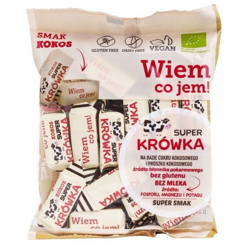 SUPER KRÓWKA Krówki bezmleczne kokosowe bezglutenowe BIO 150 g SUPER KRÓWKA Krówki bezmleczne kokosowe bezglutenowe BIO 150 g